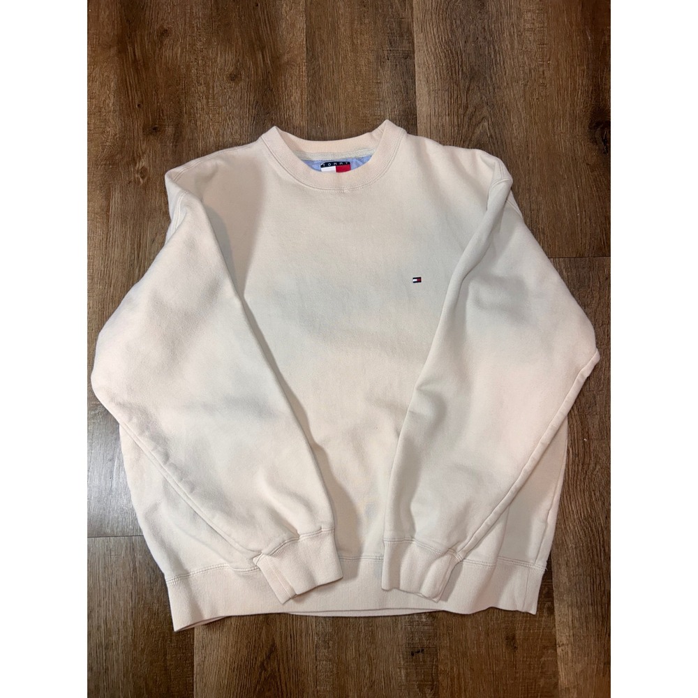 Tommy Hilfiger Mens Cream Academia Sweatshirt Embroidered Flag Logo Size M